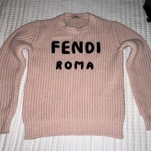 Findi Pink Logo Letter Embroidered Wool‎ Crewneck Sweater Size 40